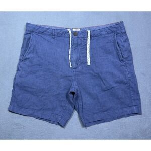 Faherty Shorts Mens 36 Blue Linen Organic Cotton Drawstring Athleisure Golf Dad